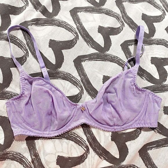 Savage X Fenty by Rihanna Women's Flocked Logo Unlined Demi Bra PURPLE LAVENDER - Picture 2 of 11